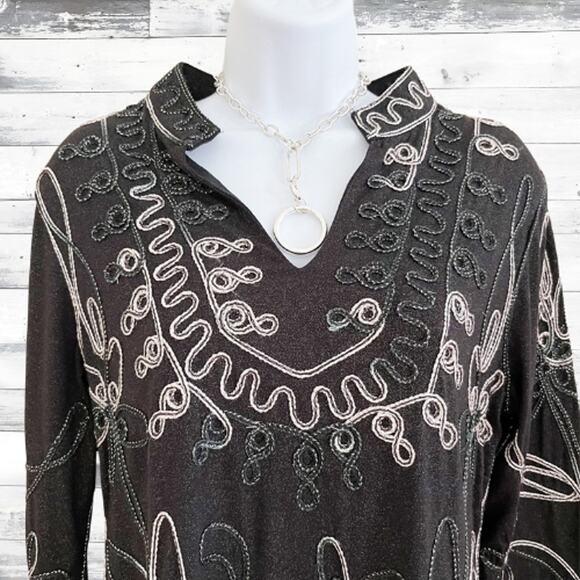 ONCE AGAIN Black Tunic w/ Metallic Soutache Detail, S - Picture 6 of 9